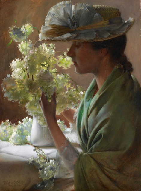 © Charles Courtney Curran - Lady with a bouquet (Snowballs) 1890